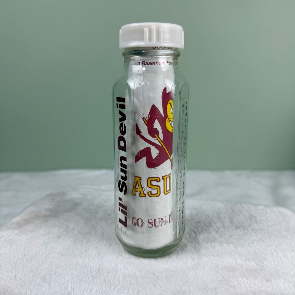 Vintage Evenflo ASU Lil Sun Devil Glass Baby Bottle Arizona State University 8oz